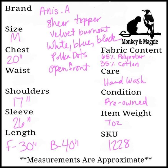 Anis A Cardigan Women Medium Black Blue 3/4 Sleeve Ruffle Fitted Sheer Boho - Picture 10 of 10